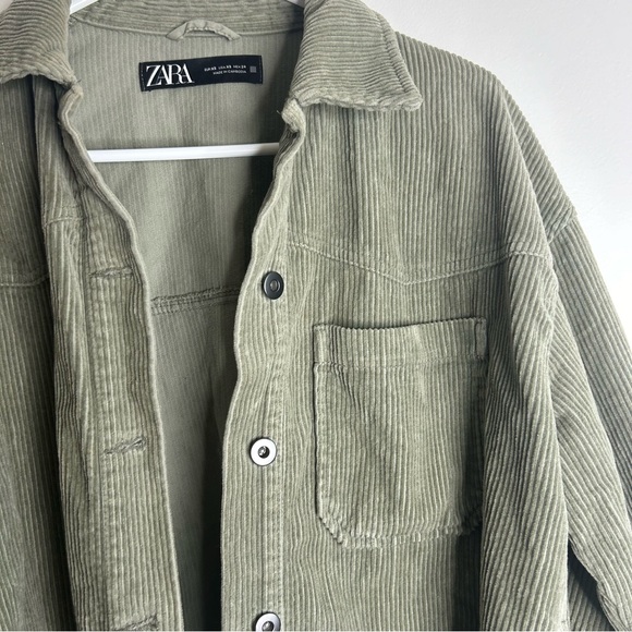Zara Oversized Corduroy Jacket Olive Green Womens Size XS - Picture 3 of 10